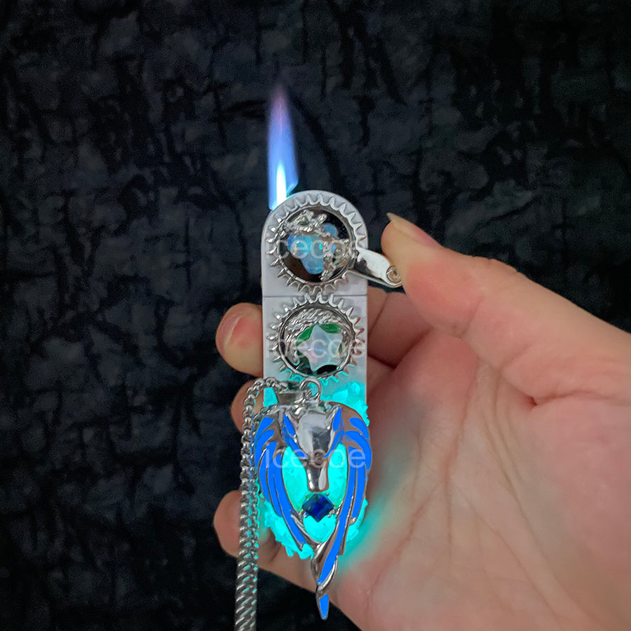 Hip Hop Street Necklace Luminous Wolf King Lighter