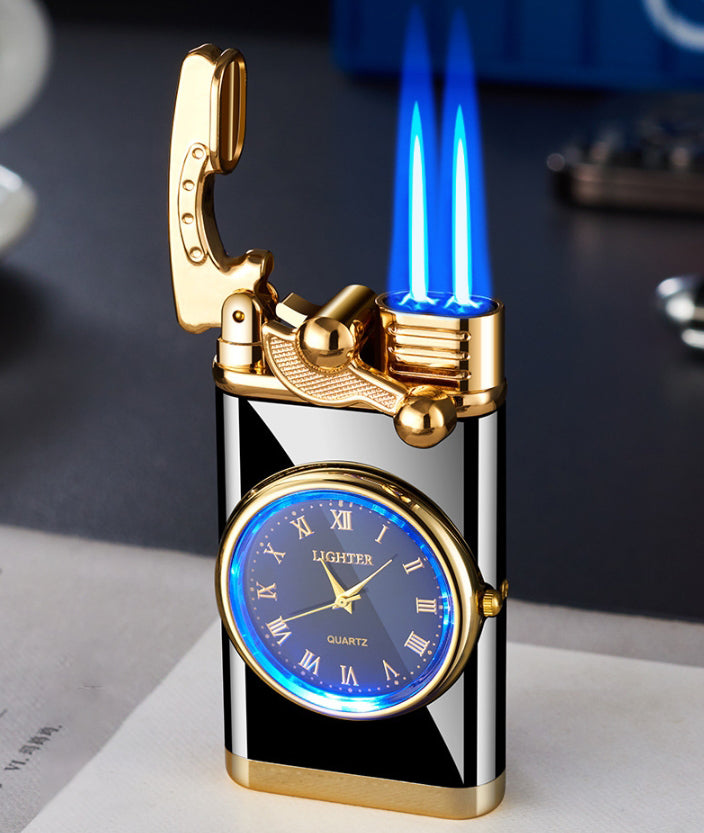 Rocker transparent clock double flame lighter