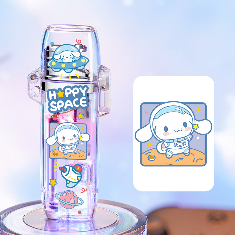 Cute cartoon lighter / case and flash lighter windproof colorful flame lighter