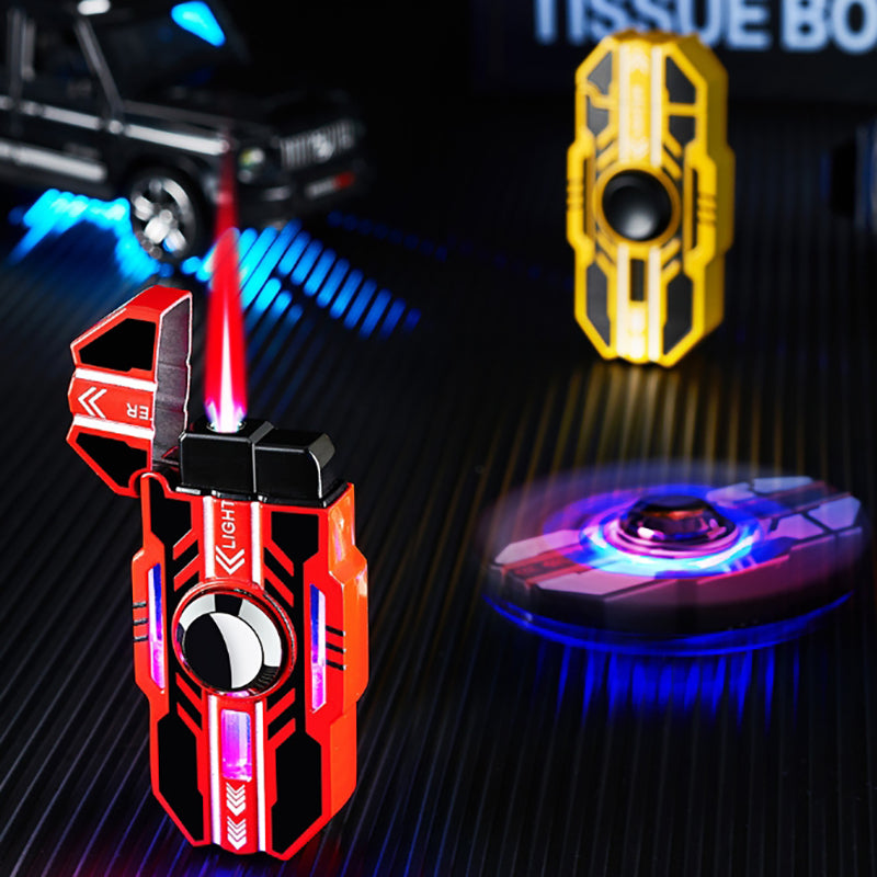 Mecha rotatable light-up windproof red flame fingertip decompression gyro lighter