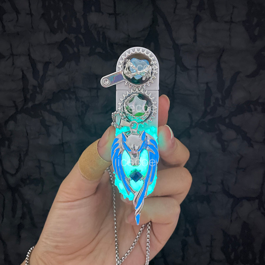 Hip Hop Street Necklace Luminous Wolf King Lighter