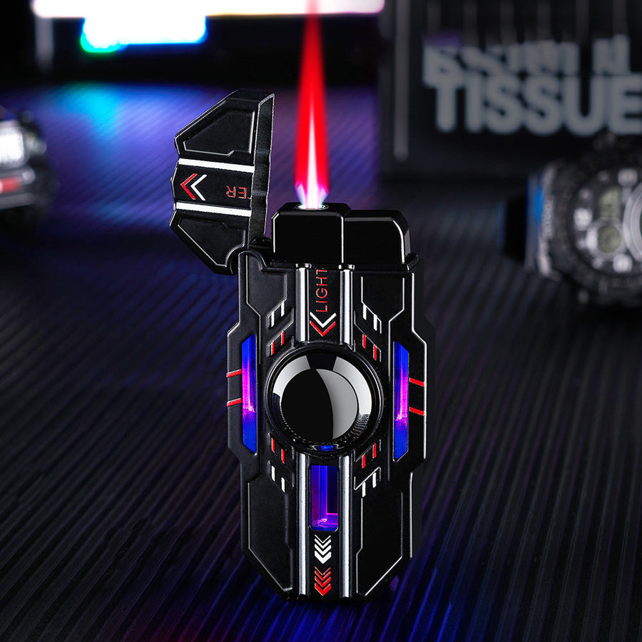 Mecha rotatable light-up windproof red flame fingertip decompression gyro lighter