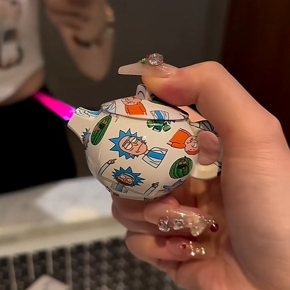 Teapot Lighter Ceramic Refillable Lighter with Pink Flame