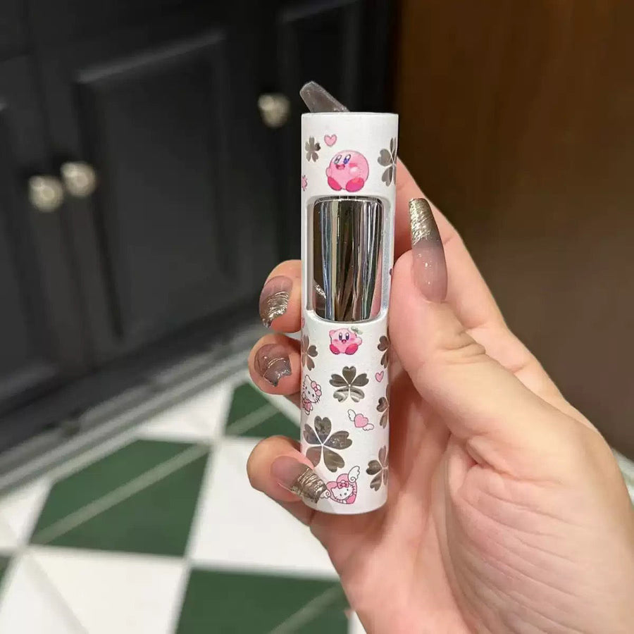 Cylindrical cute lighter pink flame refillable