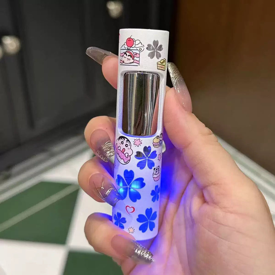 Cylindrical cute lighter pink flame refillable