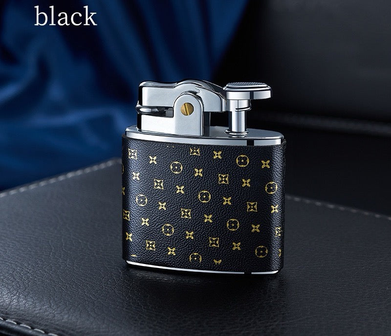 Classic leather grain open flame lighter