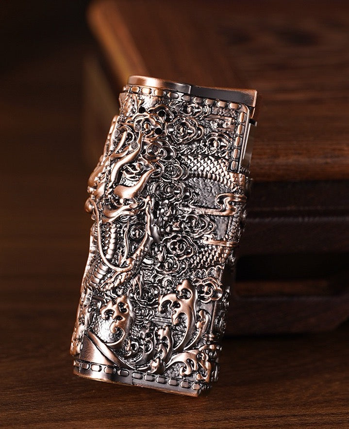 New armor four-sided three-dimensional relief auspicious dragon lighter