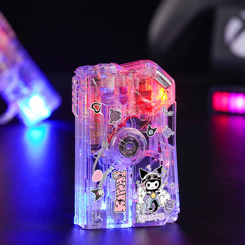 Cartoon luminous translucent folding rotary decompression lighter windproof