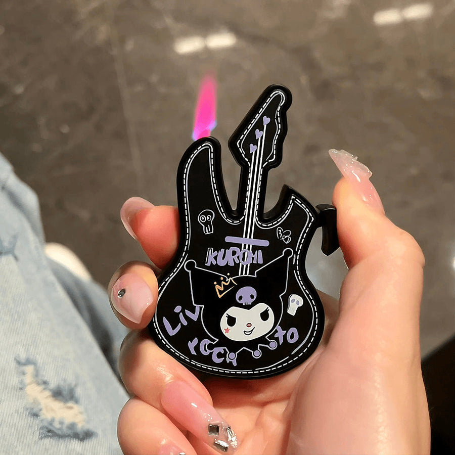 Cute cartoon small guitar shape windproof red flame lighter