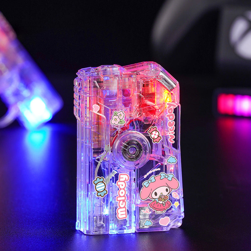Cartoon luminous translucent folding rotary decompression lighter windproof