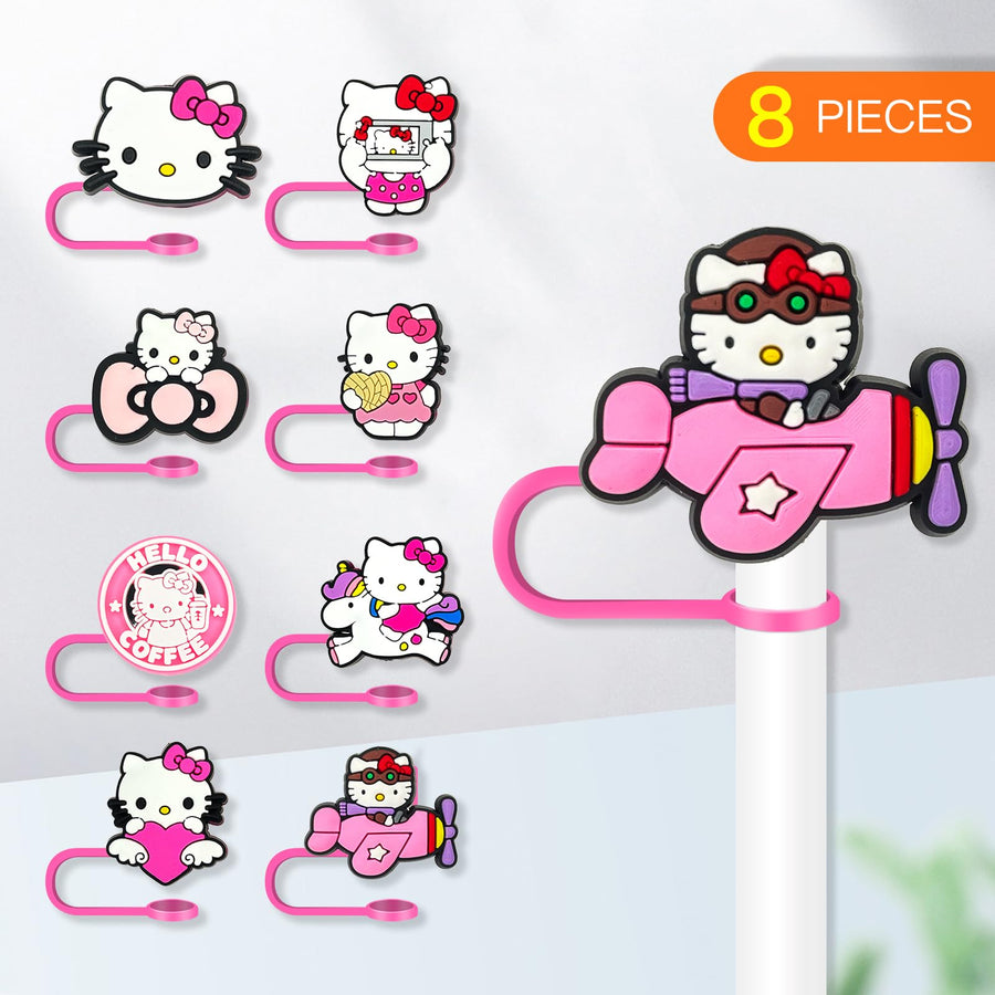 8Pcs Cartoon Straw Covers Cap